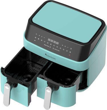 TurboTronic Подвійна цифрова аерофритюрниця XXL 9 л, 12 програм, подвійна камера 2×4,5 л, фритюрниця без олії, синя