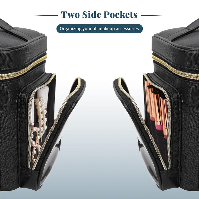 Косметичка велика для подорожей, жіноча косметичка для макіяжу з відділенням для пензлів, чорна