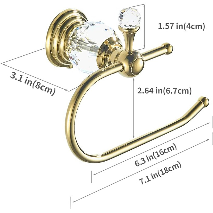 Toilet paper holder, polished, gold-colored, brass, crystal, tissue holder, bathroom accessories, wall mount