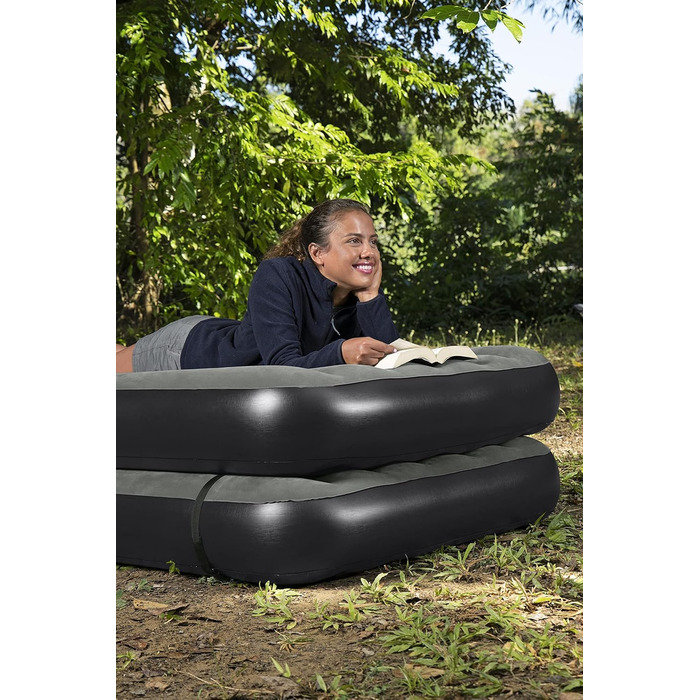 Надувний матрац Bestway TriTech Connect and Rest 3-в-1 | Міцний матеріал | Регульовані пряжки | 2 матраци в комплекті | Сірий колір | 188 x 99 x 25 см