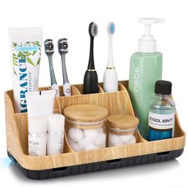 Тримач для зубних щіток у ванну кімнату: органайзер для електричних щіток та пасти, 7 відділень, дерев'яний, для сім'ї