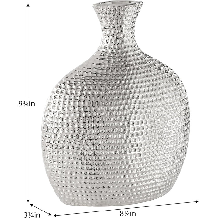 Torre & Tagus Helio Hammered Ceramic Vase - Tall Silver Finish