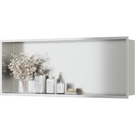 Neodrain Corner Shower Tray Stainless Steel Shower Tray Single Shelf Storage for Bathroom Brushed (Silver, 75 x 30 cm)