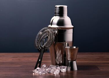 BAR CRAFT Stainless Steel 3 Piece Cocktail Set, Silver Stainless Steel, 12 x 17 x 22 cm, 3 Units