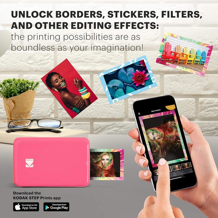 Фотодрук KODAK Step: Портативний міні-друк фото з телефону - Bluetooth, iOS & Android, рожевий колір