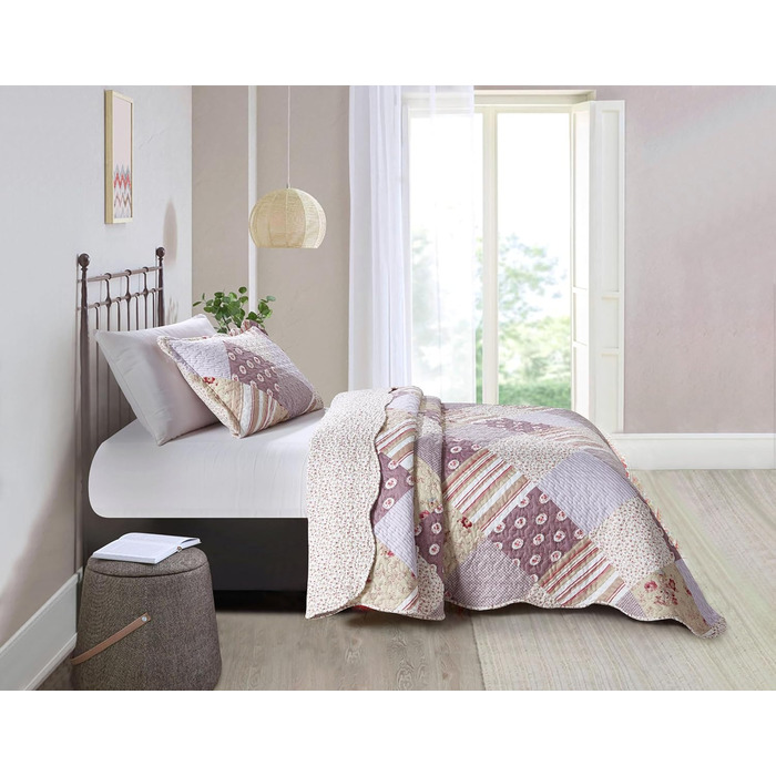 Комплект постільної білизни Brilliant Sunshine Grey Heart Love Patchwork (2 шт.): ковдра та наволочка, двоспальне ліжко, стегане покривало, рожевий, для дому