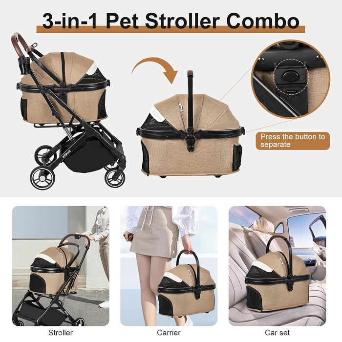 Дитяча коляска для домашніх тварин: собак та котів, компактна, складна, сірого кольору