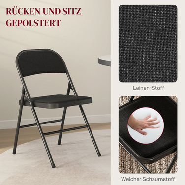 HOMCOM 4-Piece Folding Chair Set, Portable Office Chair with Cushion, Linen-Look, Steel Legs, Folding Chair for Office Reception Waiting Room, Black | Aosom