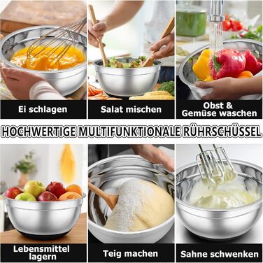 TEAMFAR Mixing Bowl Set of 7, Stainless Steel Bowl Salad Bowl Set with Airtight Lids and Silicone Bottom, Nesting & Dishwasher Safe, 0.7L / 1.2L / 1.5L / 2.5L / 2.8L / 3.5L / 6.5L, black