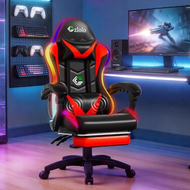 Геймерське крісло Czlolo RGB LED з підставкою для ніг, ергономічне офісне крісло для комп'ютера, блакитне (RGB-червоне)