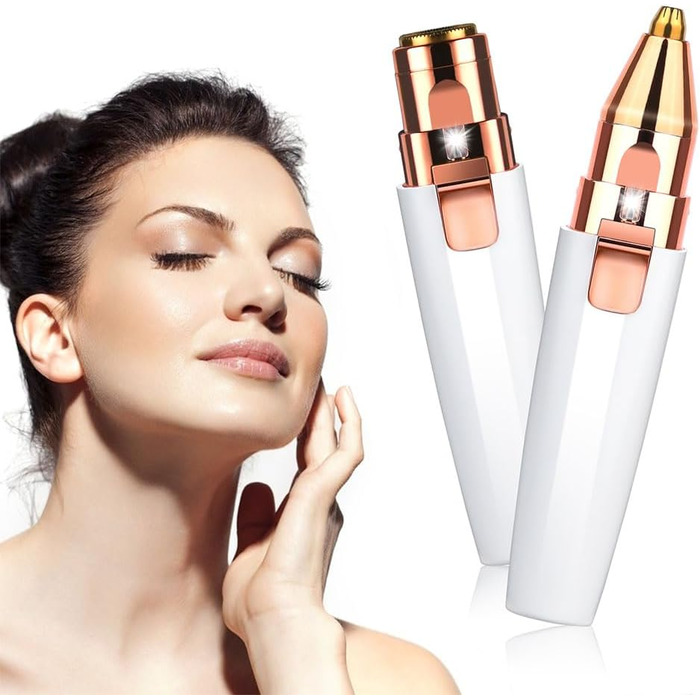 Електричний тример для видалення волосся URAQT 2-в-1: для обличчя, тіла, брів, губ та підборіддя. Вбудоване LED-підсвічування.