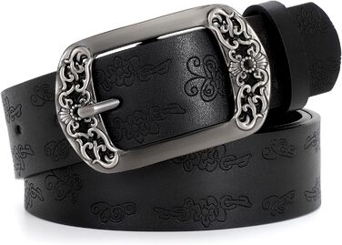 Жіночий шкіряний ремінь Suosdey класичний чорний з квітковою пряжкою для джинсів, суконь та одягу, 100 см, розмір талії 73-83 см