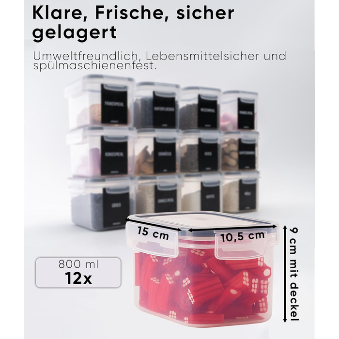 Набір контейнерів для зберігання Deco haus® 24 шт. з кришкою, герметичні - для кухні, паста, мюслі, борошно