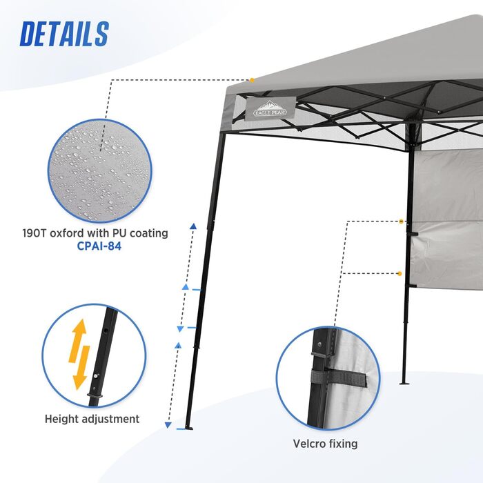 Slanted Legs Folding Gazebo 2.4x2.4m Waterproof Camping Pop-up Gazebo with Side Panel, including Backpack, Blue (Light Grey)