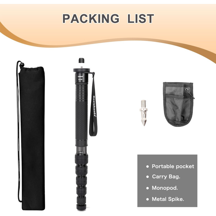 Штатив монопод Koolehaoda KQ-326C: карбонове, 44-174 см, 6 секцій, 32 мм, для фото та відео