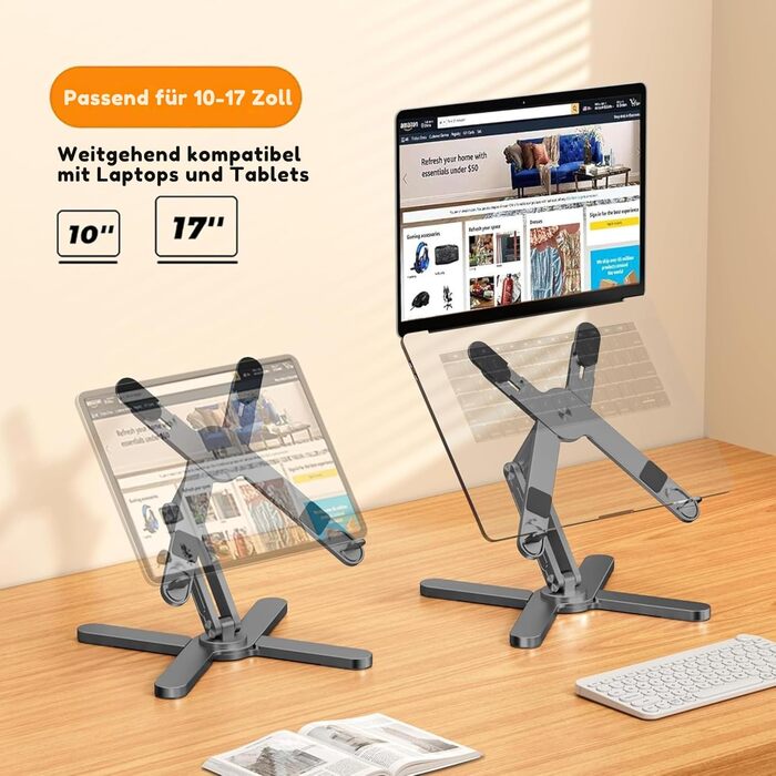 FoldWise X Laptop Stand for Desk – Aluminum, 360° Swivel, Foldable, Height & Angle Adjustable – Stable & Portable Laptop Riser, MacBook Stand & Computer Holder for 11-18 Inch