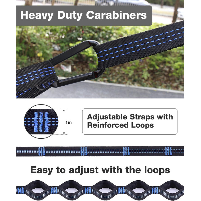 Гамак дорожній Camping 295x140 см, вантажність 350 кг, з карабінами та ременями, чорно-сірий