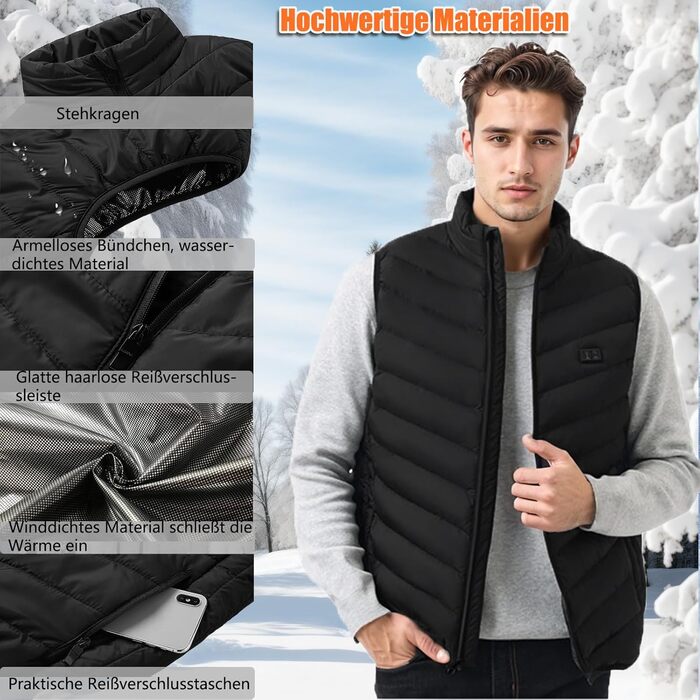 Обогревна жилетка для чоловіків та жінок з Powerbank, 9 зон нагріву, 3 режими температури, 20000mAh, для активного відпочинку, походів та катання на лижах