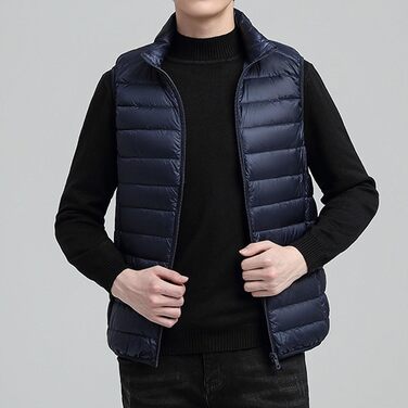 Чоловіча жилетка з пуху, утеплена, стегана, для активного відпочинку, водовідштовхувальна, без рукавів (Синій, XXL)