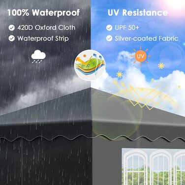 3x3 Gazebo, Waterproof Folding Gazebo Stable and Winter-Resistant, UV Protection 50+, 3x3 Folding Gazebo with 4 Side Walls, Height-Adjustable Garden Gazebo, Foldable Gazebo Tent for Camping, Parties (Gray)