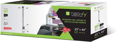Телескопічний універсальний стельовий кронштейн Techly ICA-CPLB-944S для LED/LCD телевізорів 32-55 дюймів, регулювання висоти 81.8-139.7 см, чорний