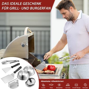 Набір для приготування Smash Burger: прес, дзвоники, лопатка, щипці та сумка для зберігання (8 предметів)