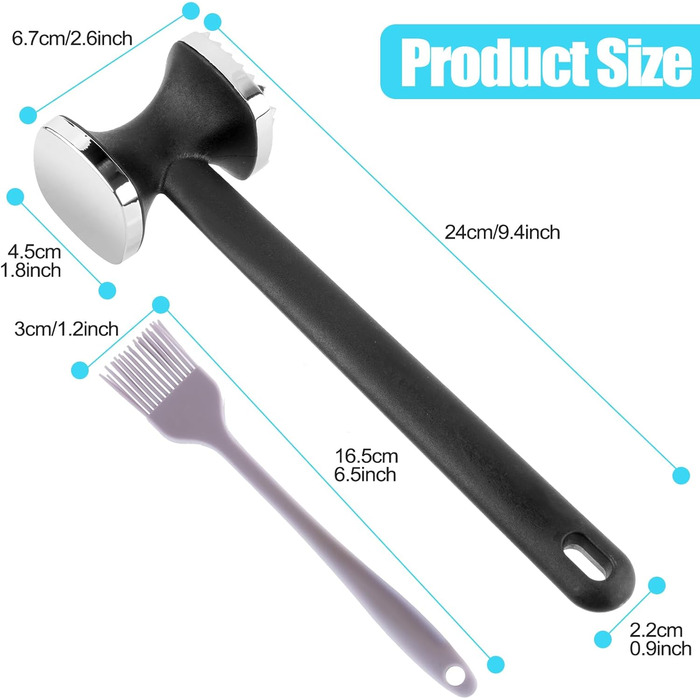 Подвійний м'ясорубка-молоток PUWOWYE для шніцелів та стейків, 22 см, чорний