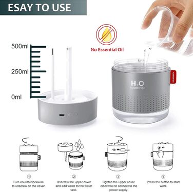 Ультразвуковий зволожувач повітря Vintoney 500 мл USB для спальні, дитячої, кімнатних рослин, тихий міні-зволожувач для дому, йоги, офісу + 2 фільтри