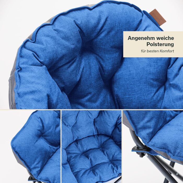 Крісло для кемпінгу Skandika Moonchair XL/Mala, блакитне | Складне крісло з міцним сталевим каркасом | Для відпочинку на природі, в саду, на балконі, у подорожах