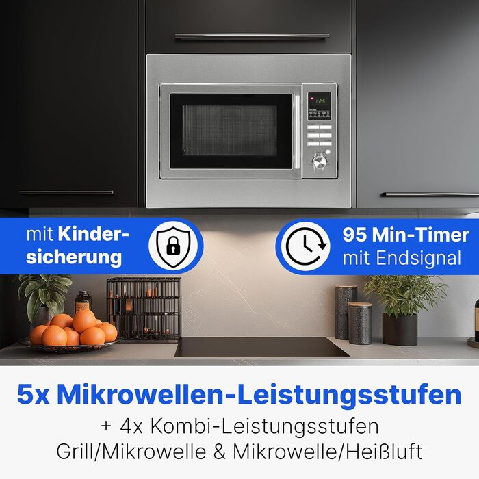 Вбудована мікрохвильова піч Bomann з грилем та конвекцією | 60 см | 900 Вт | 25 л | Нержавіюча сталь