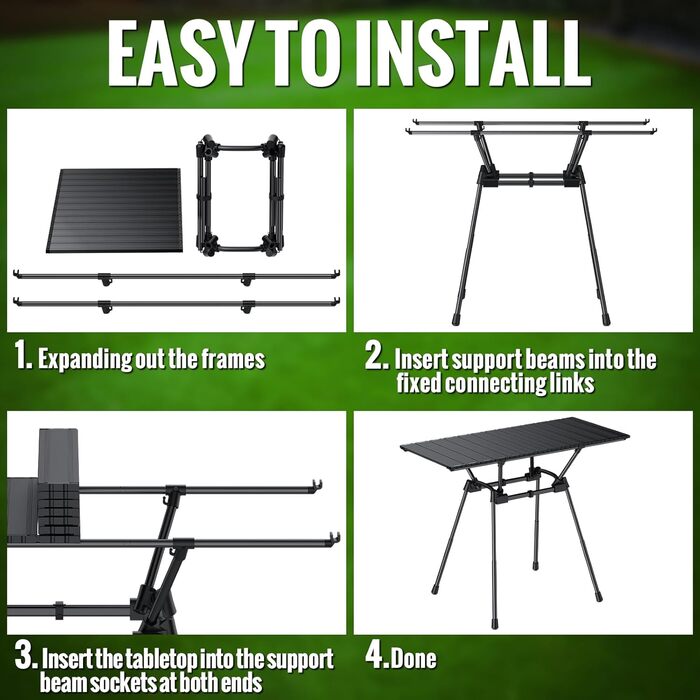 Складаний туристичний стіл Garllen 82x40 см, регулювання висоти (44/70 см), знімний стіл зі сталі, для пікніка, грилю, саду та кемпінгу