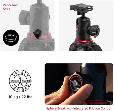 Штатив Manfrotto 190X з алюмінію – 3-секційний для бездзеркальних та DSLR камер (Alu 3 Segm Kit з Arca Swiss)