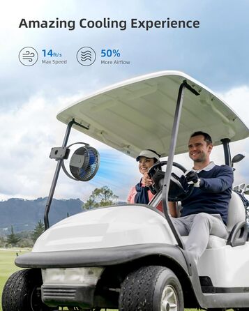 Вентилятор Koonie 10000 mAh з кліпсою, 20 см, портативний USB, акумуляторний, 4 швидкості, 360° оберт, тихий, для дому, офісу, дитячої коляски, кемпінгу, гроу-тента (блакитний)