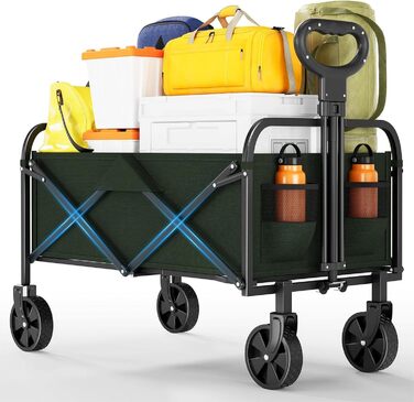 Візок вантажний складний 220L Heavy Duty для кемпінгу, саду, пляжу. Сталевий каркас, 600D Oxford PVC, регульована ручка, чорний