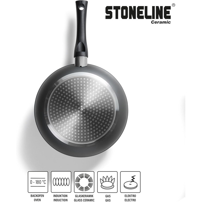 STONELINE Ceramic Cookware Set, 16-Piece, 18/20/24/28 cm Pots and Pans, PFAS-Free, Cookware Set with Lids, Ceramic Coating with Real Stone Particles, Grey, 16-Piece