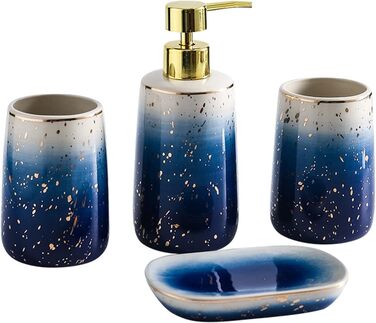 Набір аксесуарів для ванної кімнати GIBZ: мильниця, тримач для зубних щіток, дозатор мила, стаканчик. Кераміка, блакитний колір