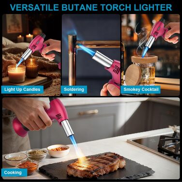 Нагрівач для крем-брюле, перезавантажуваний, рожево-чорний. Міні-нагрівач з безпечним закриттям та регульованим полум'ям для десертів, крем-брюле, барбекю. (Бутан не входить до комплекту)