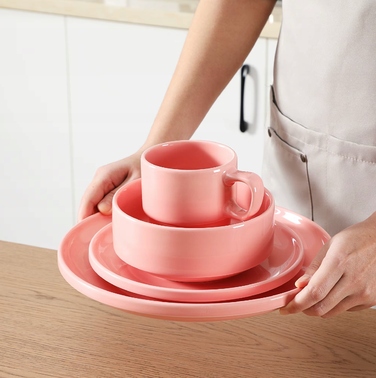 Порцеляновий обідній сервіз на 12 осіб, 48 предметів, рожевий, вінтажний стиль