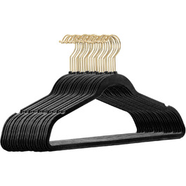 25 вешалок для одежды из бархата черного цвета с золотыми крючками, антискользящее покрытие, StickandShine