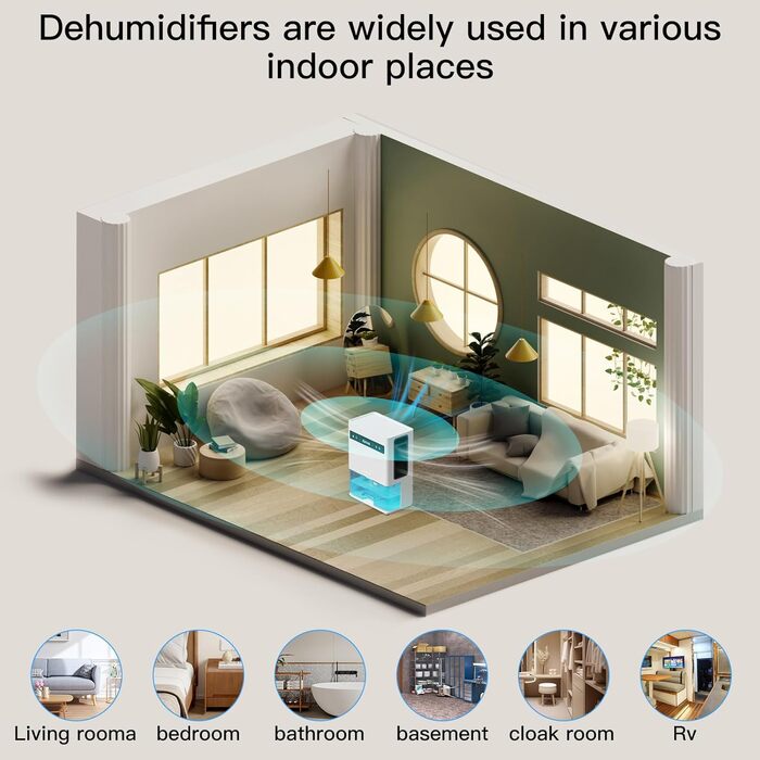 Електричний осушувач повітря Airtok 3000 мл, 35 м² для спальні, підвалу, з таймером, авторозморожуванням, 7 кольорів підсвічування