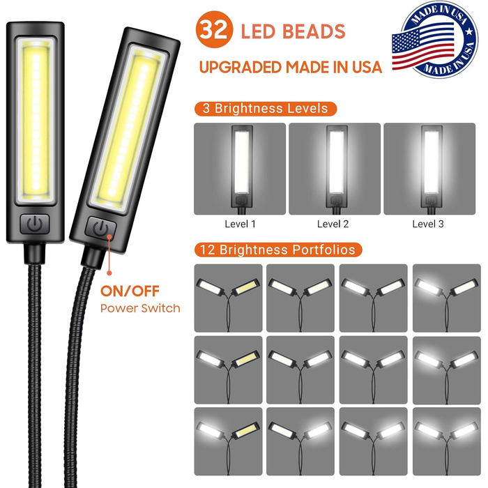 LED лампа для нотного пюльту Cahaya з 3 режимами яскравості, USB-кабель, регульована, сучасний дизайн