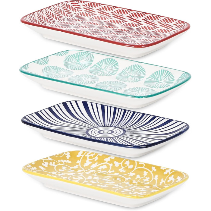 Набір салатників прямокутної форми з кераміки Selamica, 8 дюймів, набір з 4 шт. - для салатів, закусок, суші, фруктів. Різні кольори