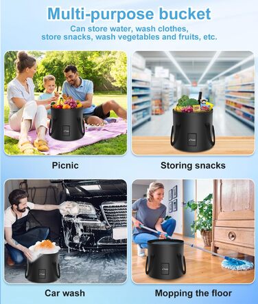 WADEO Portable Camping Shower with Battery, Pump, and Shower Bucket, Rechargeable Camping Shower, Mobile Shower Outdoor Showers with Shower Head, for Camping, Travel, Garden, Hiking, and Car Washing