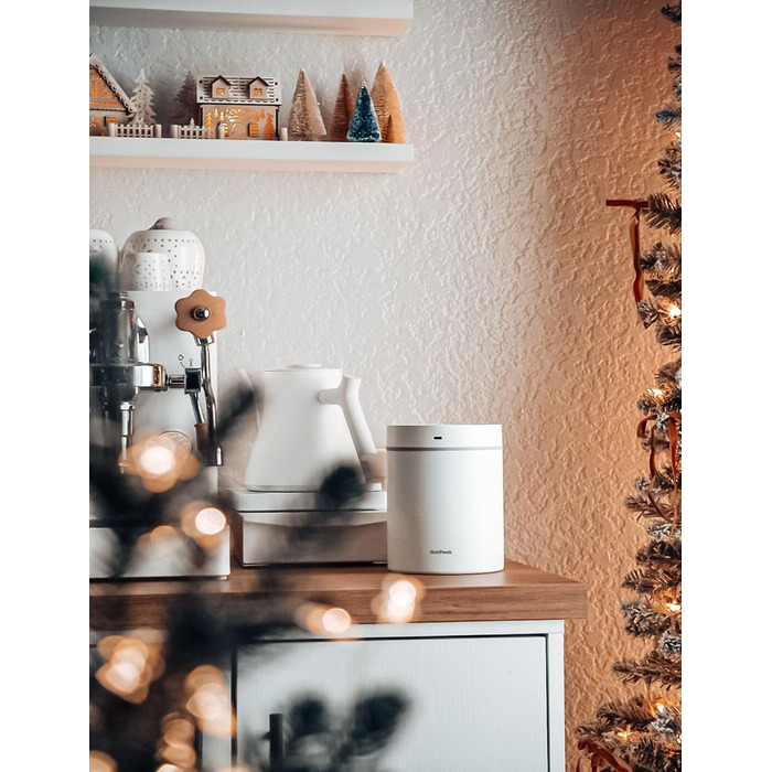 OUTPEAK 2025 Kilo Auto Вакуумна кавова банка 1,8L для 601.0 г кавових зерен з одним натисканням кнопки, нержавіючий контейнер з ложкою, свіжість на 6 місяців (Barista Champion's Choice) (1.8L-S/Steel-Pearl White)