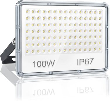 LED Floodlight Outdoor 100W, Floodlight Outdoor 10000LM, Waterproof Outdoor Spotlight IP67, 6500K Cold White Super Bright LED Spotlight for Warehouse, Garden, Garage, Yard, Factory, Parking Lot