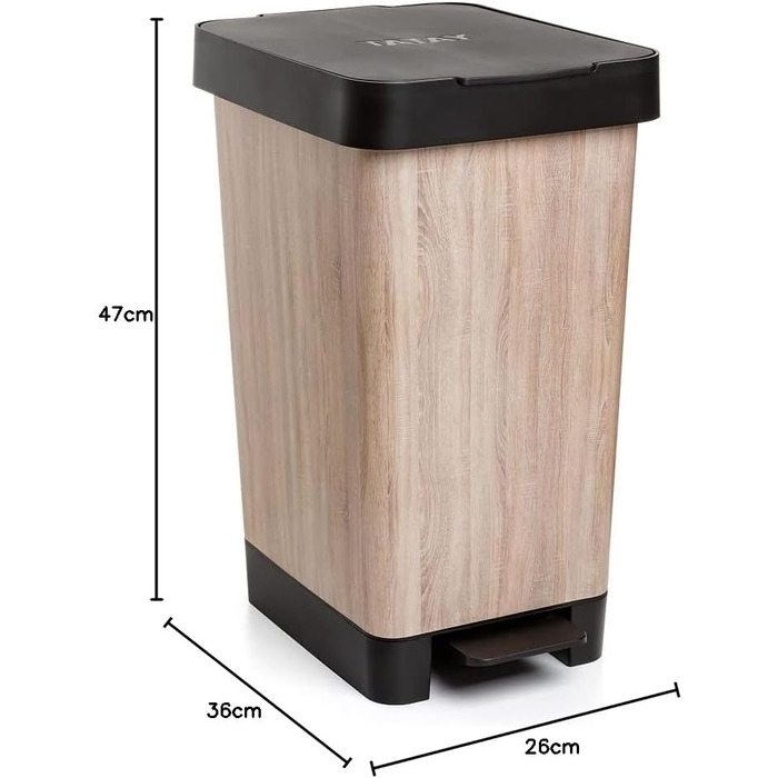 Сміттєве відро з педальним приводом TATAY Smart Deco 25L з дерева | Компактний дизайн | Для дому та вулиці | Підходить для 30L мішків | Без BPA, міцний пластик | 26x36x47см