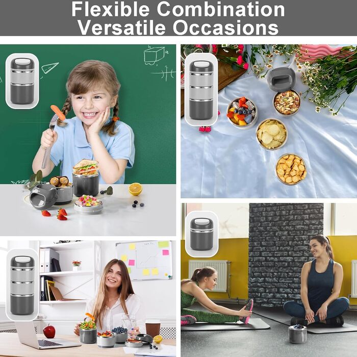 Ланчбокс Lille Home з нержавіючої сталі 1.43л, 3-рівневий, ізольований, без BPA, для жінок та чоловіків, білий