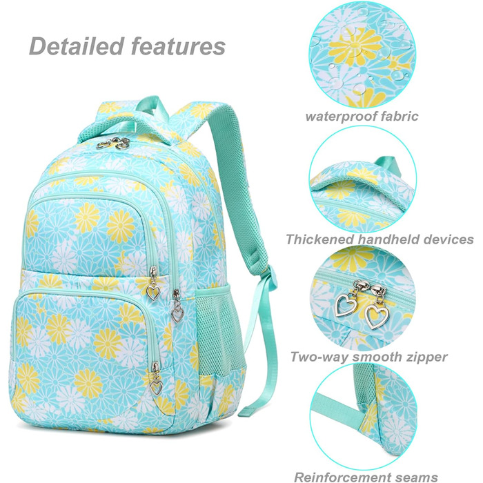 Шкільний рюкзак ZHIERNA для дівчаток-підлітків: набір з ланч-боксом та пеналом (зелений)