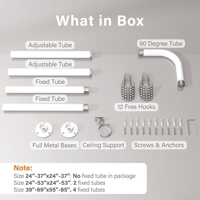 Кутова душова штанга L-подібної форми, регульована, з 12 гачками та підставкою для стелі – 99,1 см – 175,3 x 149,3 см – 215,3 см (білий)