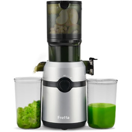 Fretta Slow Juicer with 108mm Opening & 1L Capacity, Juicer for Vegetables and Fruit - Test Winner, 200W Electric Juice Press with Cold Press, Easy Cleaning and Quiet Motor, BPA-free (Silver, 1L) 1L Silver